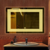 Rectangular Shaped Line Art Pattern Led Bathroom Wall Mirror